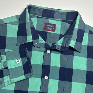 UNTUCKit Buffalo Plaid Green Navy Check Mens XL Long Sleeve Button Up Shirt